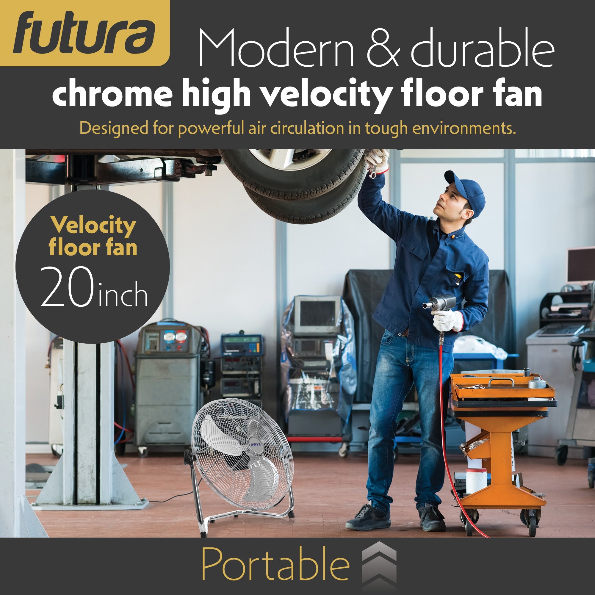 High velocity floor fan rear view
