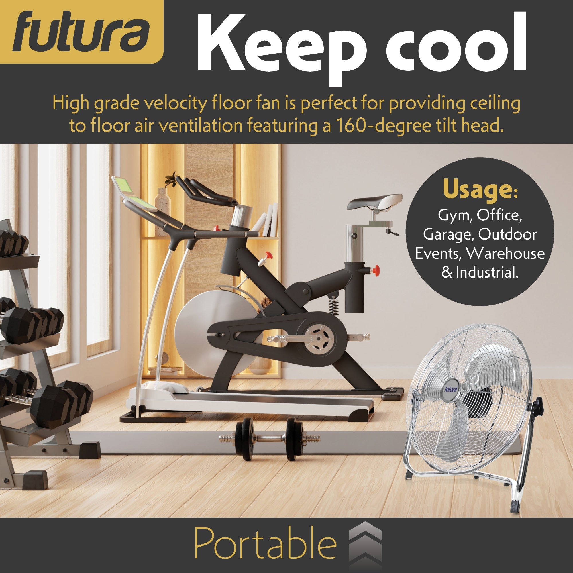 18 inch chrome floor fan side angle