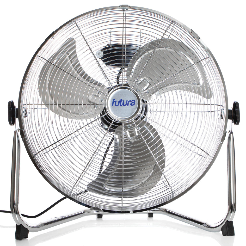 18 inch chrome metal floor fan front view