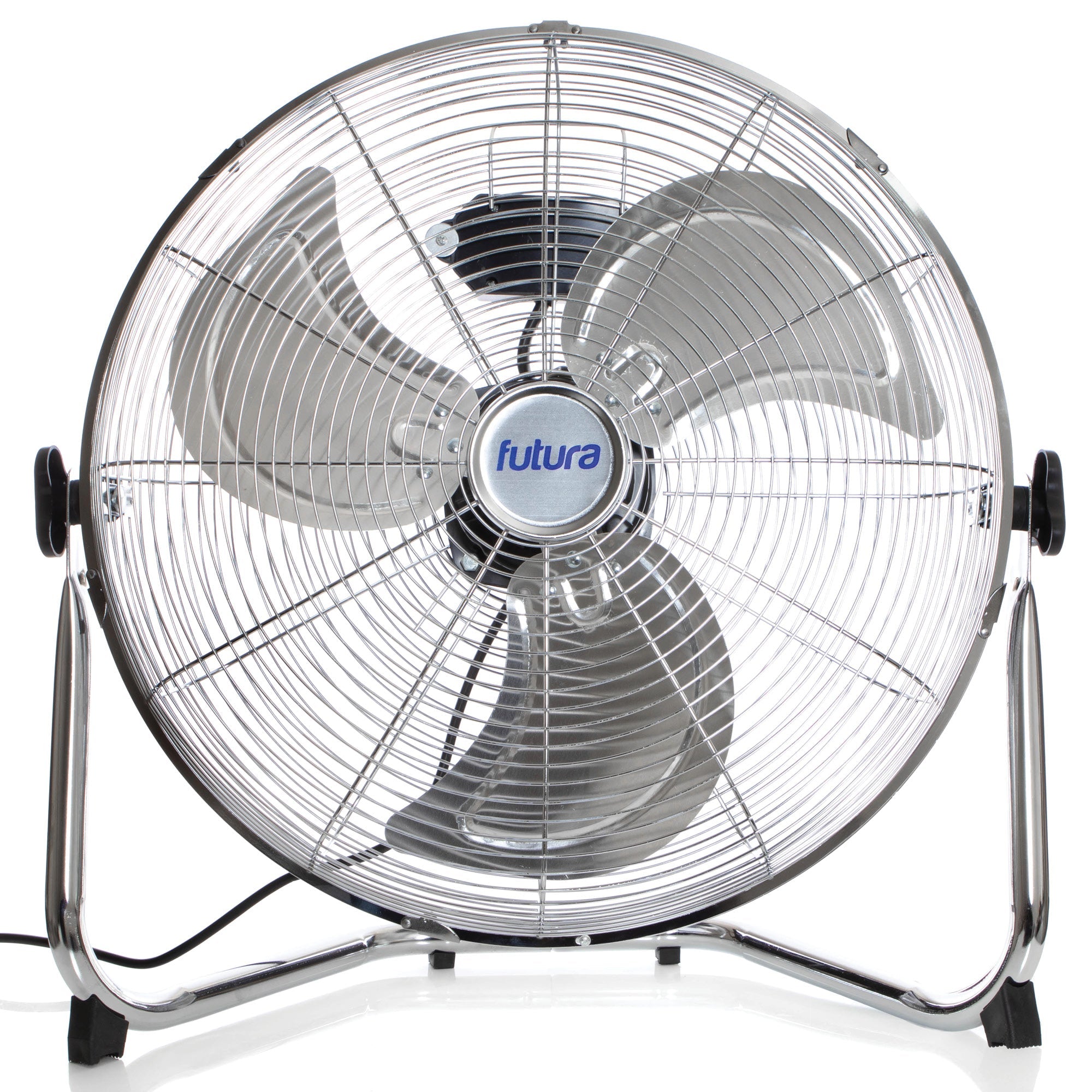 18 inch chrome metal floor fan front view